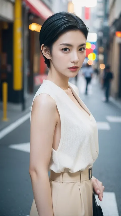 age 35、woman、(street fashion), adult atmosphere、looking into the camera、beauty、model posing、unapproachable atmosphere、cool look、...