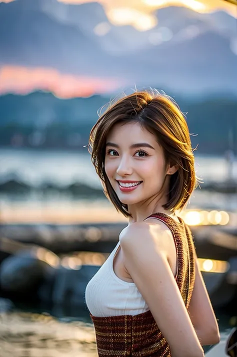 (Realistic, 超Realistic:1.4), 16K HDR, High resolution,((Whiskey Glass)),((Whiskey Bottle)),((Whiskey Glass)),Happy smile、short hair,The best smile、Japanese actress,so beautiful(It looks like the real thing),Evening Dresses,Cocktail Dresses、Whiskey Bottle、T...