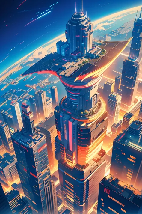 Aerial photography、Breathtaking futuristic buildings、Stretching into space、Vibrant Cyberpunk City、Extremely precise and detailed、Future City、The outline is slightly neon-illuminated.、Dreamlike composition、Attention to detail、Details that enhance quality、br...