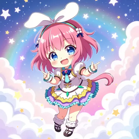 Chibi Nijino yume wearing rainbow sky coord