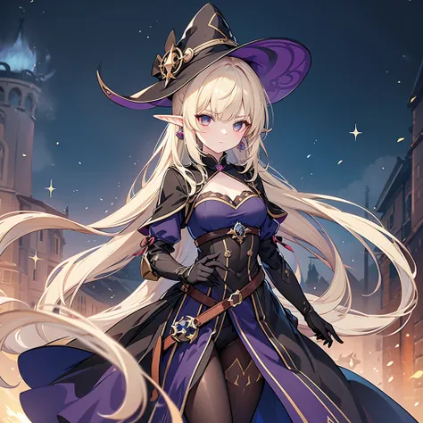 Eye patch、Witch costume、elf、grimoire、magic circle、A look that seems to be relaxed、Long Hair, chest, Blonde, ponytail, Pointy Ears, Highest quality, Snap your fingers、One Woman, Detailed face, Soft Lighting, Soft Light, Soft Focus, Perfect Face, Beautiful a...