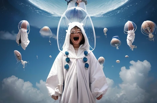 Japanese Goddess of Laughing Clouds、Make it rain with laughter、People flying in the sky々A being that absorbs the sadness of。(((A strange and mysterious human-parasitic extraterrestrial creature wearing clothing that parasitizes human brains)))