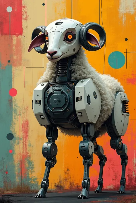 Robotic sheep illustration in Francis Picabia style