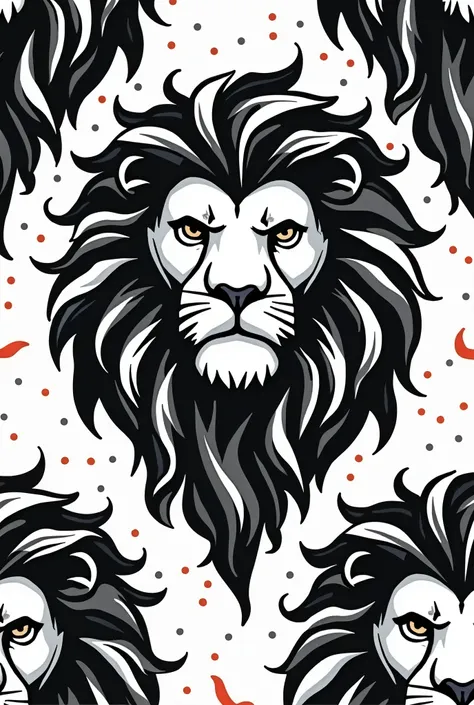 Abstract pattern design in lion full image, detailed, vector illustration, sports style, for sport team shirt, white and black, no shading, no grayscale, no background