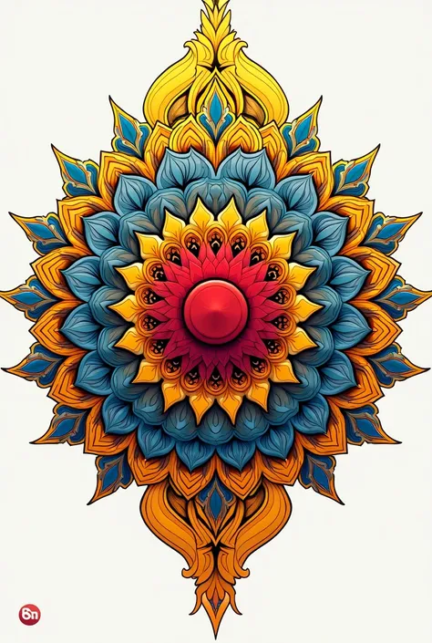 Red Mandala,yellow and blue