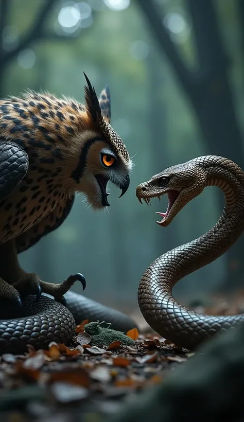 owl and snake face to face attack mode