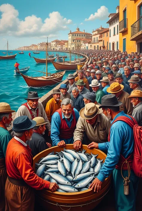 on the wall, a fishing mural in spanish " MORE THAN 300 FISHERMEN " 