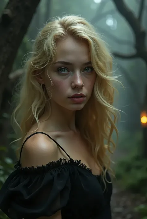 super cute blonde woman in a dark theme