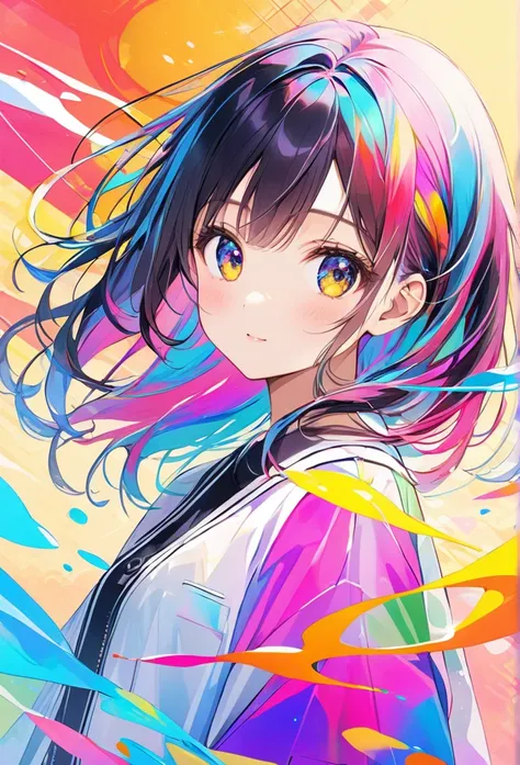 Glazing,A technique that involves layering multiple transparent layers of color、Colorful works、Cute Girls、Colorful background