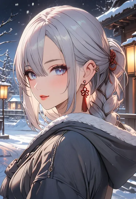 A woman in a warm, cozy winter outfit, beautiful detailed eyes, beautiful detailed lips, extremely detailed face and features, long eyelashes, fluffy hooded parka coat, snow boots, snowflakes, snowy landscape, (best quality,4k,8k,highres,masterpiece:1.2),u...