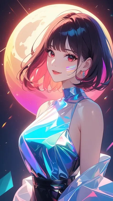 masterpiece, best quality:1.3, 1girl, moon dress, giants girl , floating,space ,moon , hugging big moon , detailed face, red eyes, beautiful detailed lips, long eyelashes, delicate facial features, expressive face, detailed skin texture, moonlight lighting...