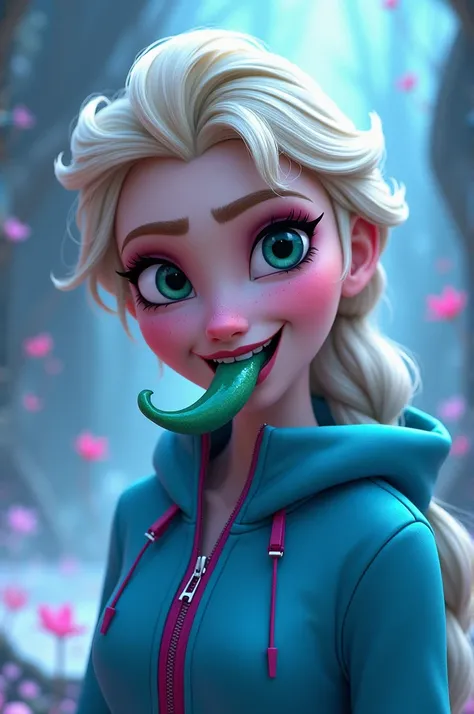 From Disney Princess Elsa In Infinity Style Frech Böse Mein With The Green Tongue Lick On The Slime Blue Jacket Pink The Zip 