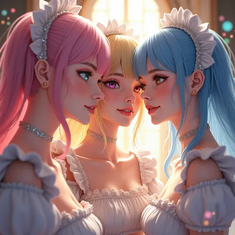 (Full Body of Extremely Detailed((Sexy Maid Group in a row:1.37))), KAWAII perfect face, Reflective Eyes, Detailed(Delicate Clothing textures), Correct Stretchy graceful legs, Dynamic Joyful Expressions LifeLike Rendering, Specular Reflection, TopQuality 8...