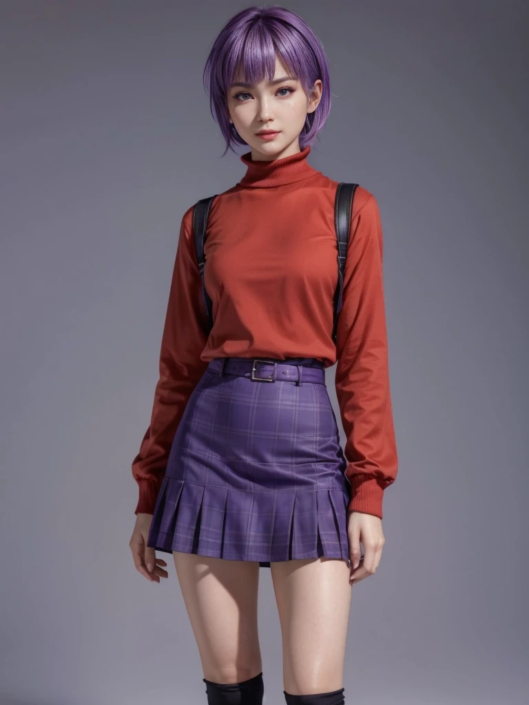 Ayane, purple hair, (best quality, ultra-detailed), (realistic:1.37), beautiful and detailed face, ultra-realistic texture, delicate face, delicate body, red lipstick, long-lasting colors. high definition, 8K. expression with a sexy look