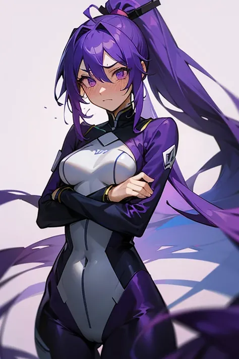 Blue-purple hair, Ridiculously long hair, Hair between the eyes, High Ponytail, purple eyespurple suit, Anime Color,best quality,embarrassed