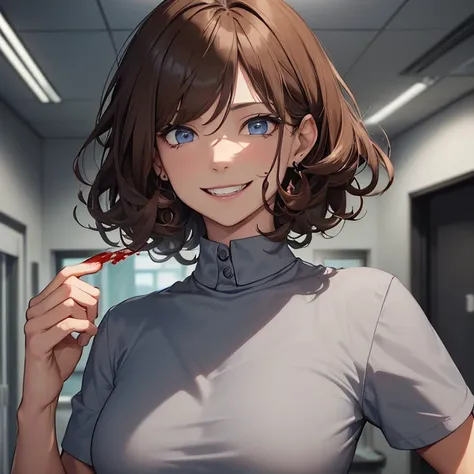 Masterpiece, best high quality image,HD, High quality, best quality, horror and gore, character alone.
{{((1:character: a 46-years-old light-brown hair principal woman:(fair skin. light-blue eyes. short-medium curly light-brown hair. sadistic smile. psycho...