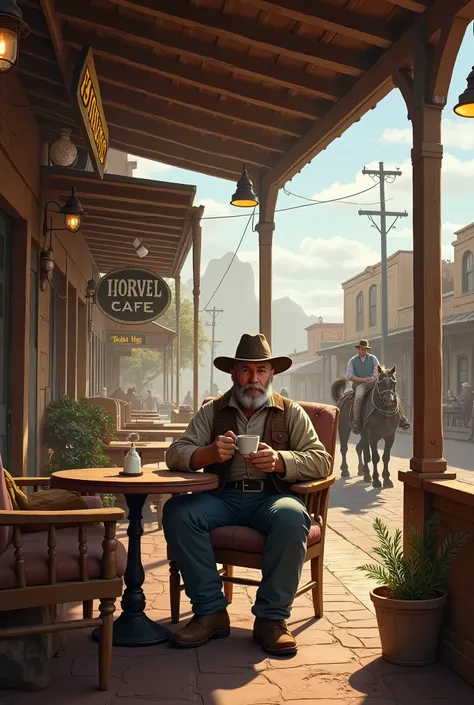 Man sitting in a western style cafe 