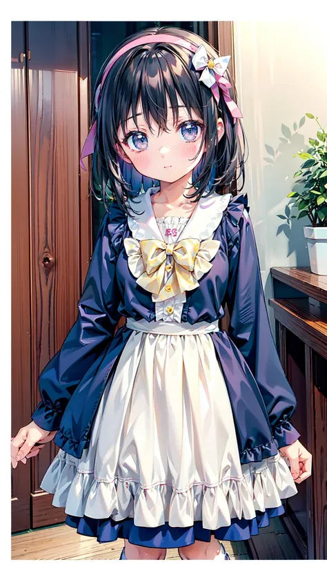 anime style、story、、beautiful girls、とてもcute天使、pink gothic dress、cute、baby face、smile、long skirt、black boots、very cute headband