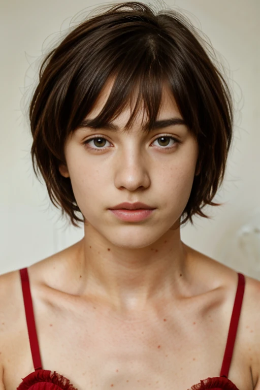 Teen old boy, freckles, dark red eyes, black_hair, short hair, weavy hair, better hair, hyperdetailed photography, soft light, head and shoulders portrait, cover