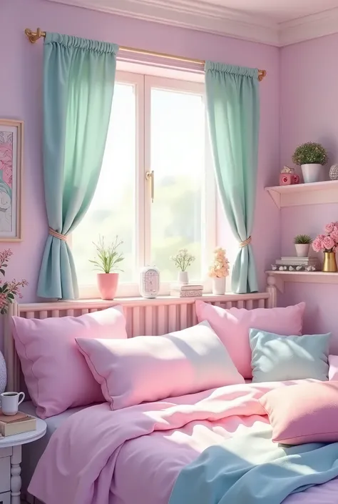 pastel colored dream girls bedroom without the girl Horisontal
