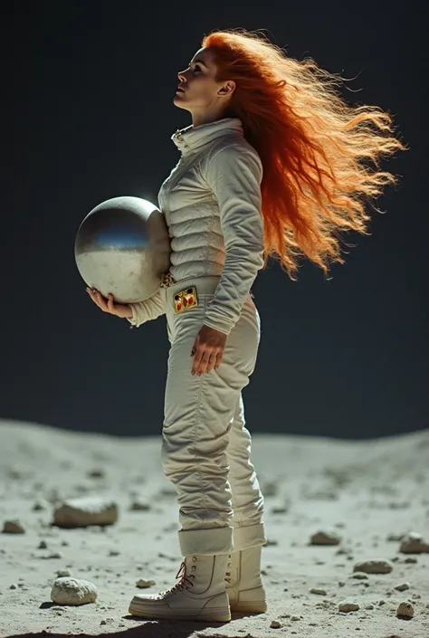 UFO 1970s very sexy redhead woman dressed as an astronaut on the moon