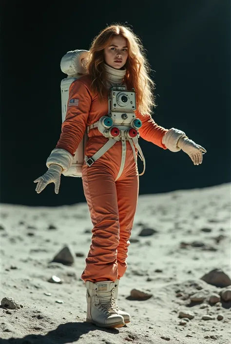 UFO 1970s very sexy redhead woman dressed as an astronaut on the moon