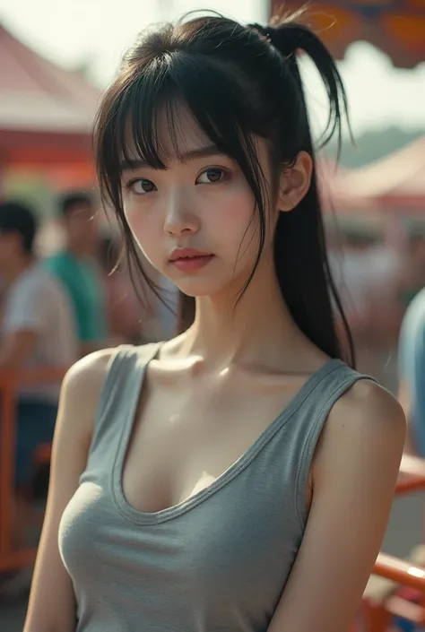 
(((Photography))),masterpiece, nsfw
((85mm,Official AR RAW Photos,realistic,ultra_detailed:1.8)), best quality,chromatic aberration Anatomically correct,Textured skin 


若い，Knee，(Sleeveless，Grey T-shirt dress),straight black hair,ponytail，Delicate and pet...