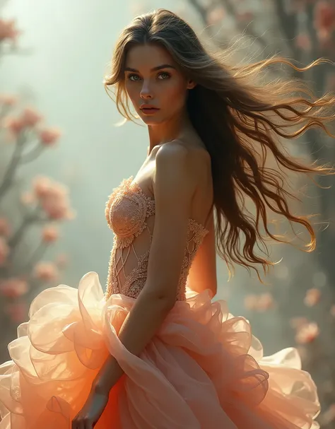 A gorgeous naughty Russian girl, transparent Petal skirt,A long dress hem resembling smoke,Petal pattern,long hair in the wind,Advanced sense,fashion,
still photography, looping video, mesmerizing movement, captivating visuals, seamless blend, engaging sto...