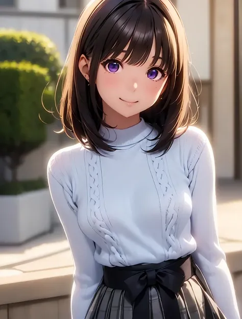 High resolution,In 8K,Best Quality,detailed,Semi-realistic anime,Anime 3D Style,Smooth anime CG,One Girl,One Japanese woman,slim,Modeled,Shiny brown hair,Short Bob,detailedな顔,Beautiful and detailed,Glowing Skin,(((Black elbow-sleeve knit top))),(Light blue...