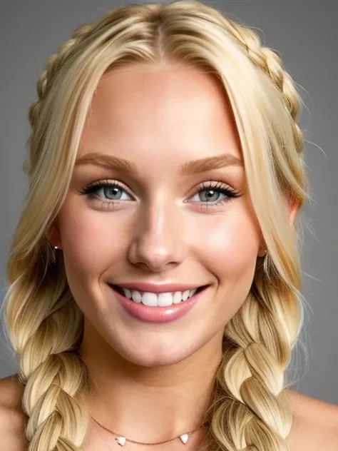 ((a norwegian bombshell)), ((heart shaped face)), fit, (((blonde))), ((perfect tits)), perfect teeth, ((braided hair)), (((pointy nose))), whole body picture