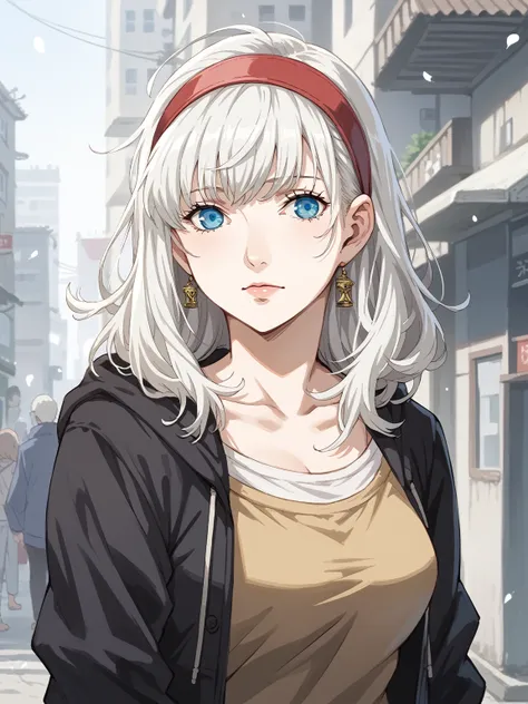 anime style image of a woman with silver white hair and turquoise blue eyes, anime style portrait, White haired girl, perfect white haired girl, realistic anime art style, anime girl portrait, semi-realistic anime style, anime character portrait, realistic...