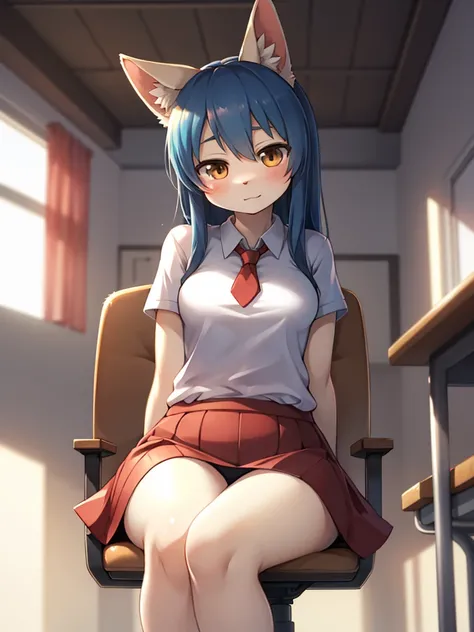 A gal who is kind to otaku , (soft focus ,  Shallow focus , soft light ) , in the high school , Close distance , sit on chair , (panty:0.6) ,( spread legs:0.6) , Provocative