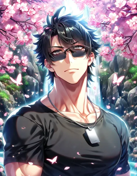 absurdres, highres, ultra detailed, HDR, master piece, best quality, detailed eyes, detailed face, delicated features, Otome Style, Kouga Shinya, black hair, short hair, tousled spiky hair, expressive gray eyes, Code Zero, solo, sexy man, adult face, adult...