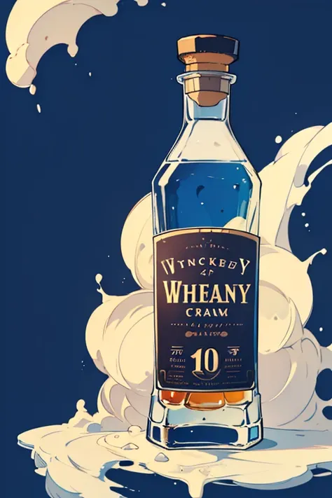 Whiskey bottle　Cream and navy blue background