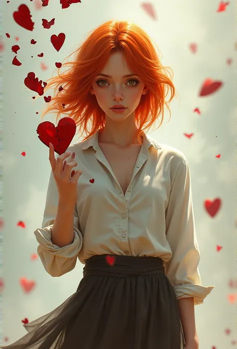 A young woman with orange hair throws away a broken heart