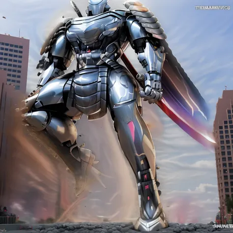 silver samurai.
- masterpiece. best quality. full body. 1boy.
- armor suit. (full armor. cyborg. science fiction. combat helmet) 
- dominating silver samurai. silver samurai is over 1000 meters long. focus GIANT mechanical Muscular silver samurai is trampl...