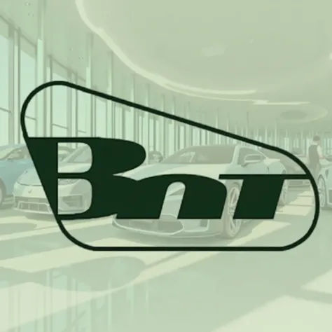 (High quality, ultra-detailed, photorealistic: 1.4), 4K, 8K resolution, masterpiece, 16:9 aspect ratio. A modern car showroom with large glass windows, featuring a sleek and clean display of cars in the background. Next to the showroom, the "Bnt Service" l...