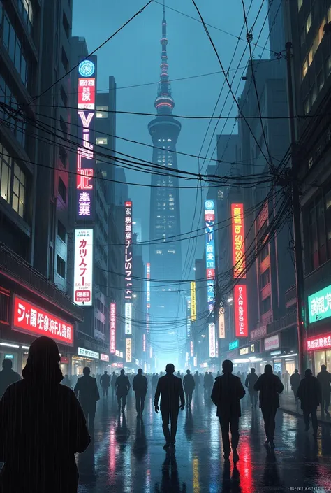 city at night, rain, cyberpunk, Japan 