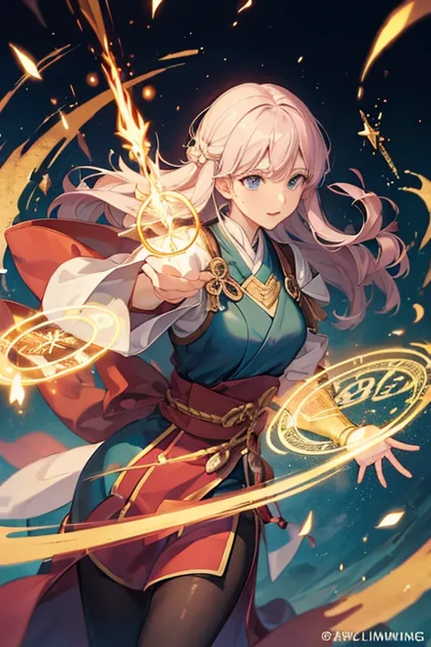 (fire emblem), airborne writing,multiple airborne magic circle, glowing hand,Japanese text background, spoken flying sweatdrops, summoning  demon hand