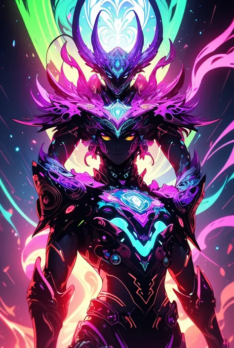 “A vibrant depiction of a man crouching with two revolvers, crossing his arms, in a psychedelic fantasy style. This image is inspired by the fusion of digital art and psychedelic fantasy, featuring vivid neon colors and intricate fractal patterns. | The en...