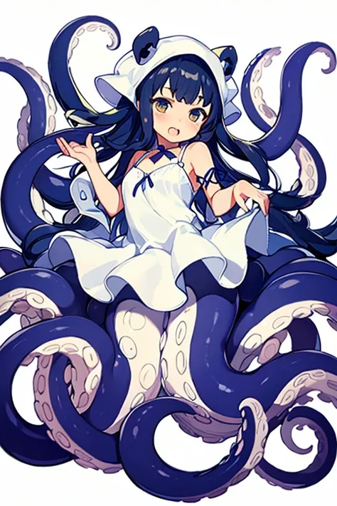 scylla、white tentacles、white simple dress、