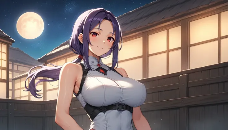 Score_9, Score_8_up, Score_7_up, One Girl,smile, Hirokazu Koyama ,Sweaty,sexy,Pixel Perfect,Large Breasts,Anatomically correct, Masterpiece Highly detailed,8k, (background,Starry Sky,moon,Outdoor),(Fits your body,White rider suit,Sleeveless),, Red eyes, ( ...