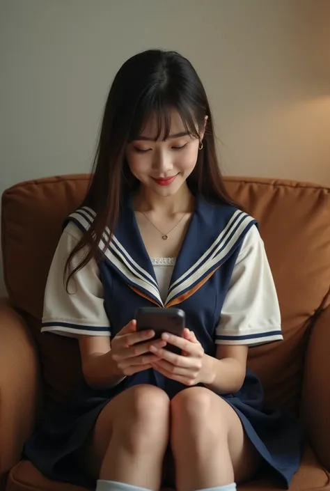  (high quality), (NSFW:1.2), (school _uniform :1.2), (split screen:1.3), (full body shot : 1.2), (a little smile : 1.2),(girls shiny pantyhose :1.4), (glamorous and mature high school girl and a Korean adult man enjoying a smartphone chatting app :1.4), (n...