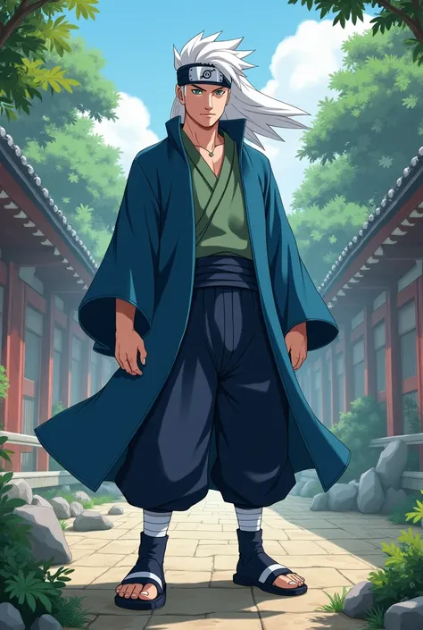 A member of the Senju clan, who has white hair,and it looks like Tobirama Senju. His art style has to be the same as Naruto&#39;s. He wears blue clothes
