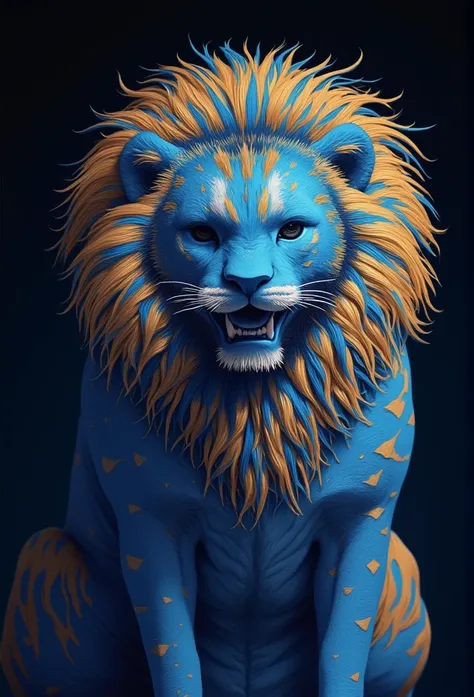 a rare and beautiful blue and gold tiger poses for the camera, dark background, professional photography