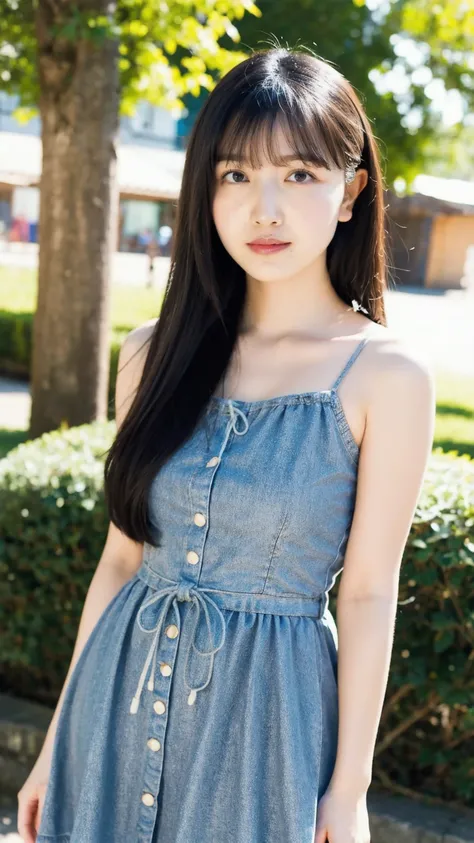 (top-quality、16K resolution)1 girl、solo、natural soft light、A Japanese Lady、Looking at the camera、Facing the front、is standing、Woman in her late teens、Light bangs、Salon model、Natural look、portlate、floated hair、wearing a mini dress.