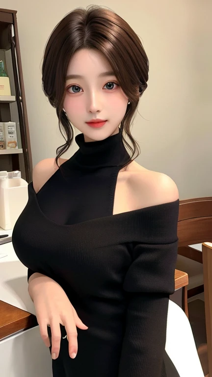 Super A high resolution,masterpiece,Best Quality,
Very delicate face,Detailed eyes,Very complicated,Perfect glowing skin,Perfect lighting,Detailed lighting,Dramatic Shadows,Ray Tracing, Almond Eyes, Long body、Long neck、In the turtleneck、Off-the-shoulder dr...