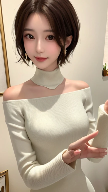 Super A high resolution,masterpiece,Best Quality, Very delicate face,Detailed eyes,Very complicated,Perfect glowing skin,Perfect lighting,Detailed lighting,Dramatic Shadows,Ray Tracing, Almond Eyes, Long body、Long neck、In the turtleneck、Off-the-shoulder dr...