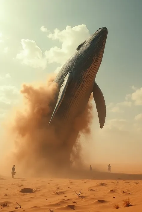 camera low angle, big whale jump from underground to air, sand desert, sand splash, dust, cinematic, still of film