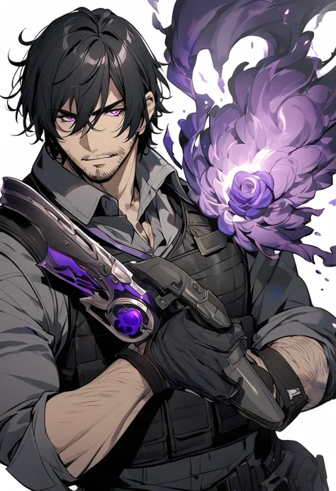 João Milani has similar features to Leon from Resident Evil 6, he is a 2 man with long black hair, with white skin, with stubble, defined athletic body, bulletproof vest, uses a magnum revolver, has a rock aura, one of his eyes glows purple flame, has a sh...